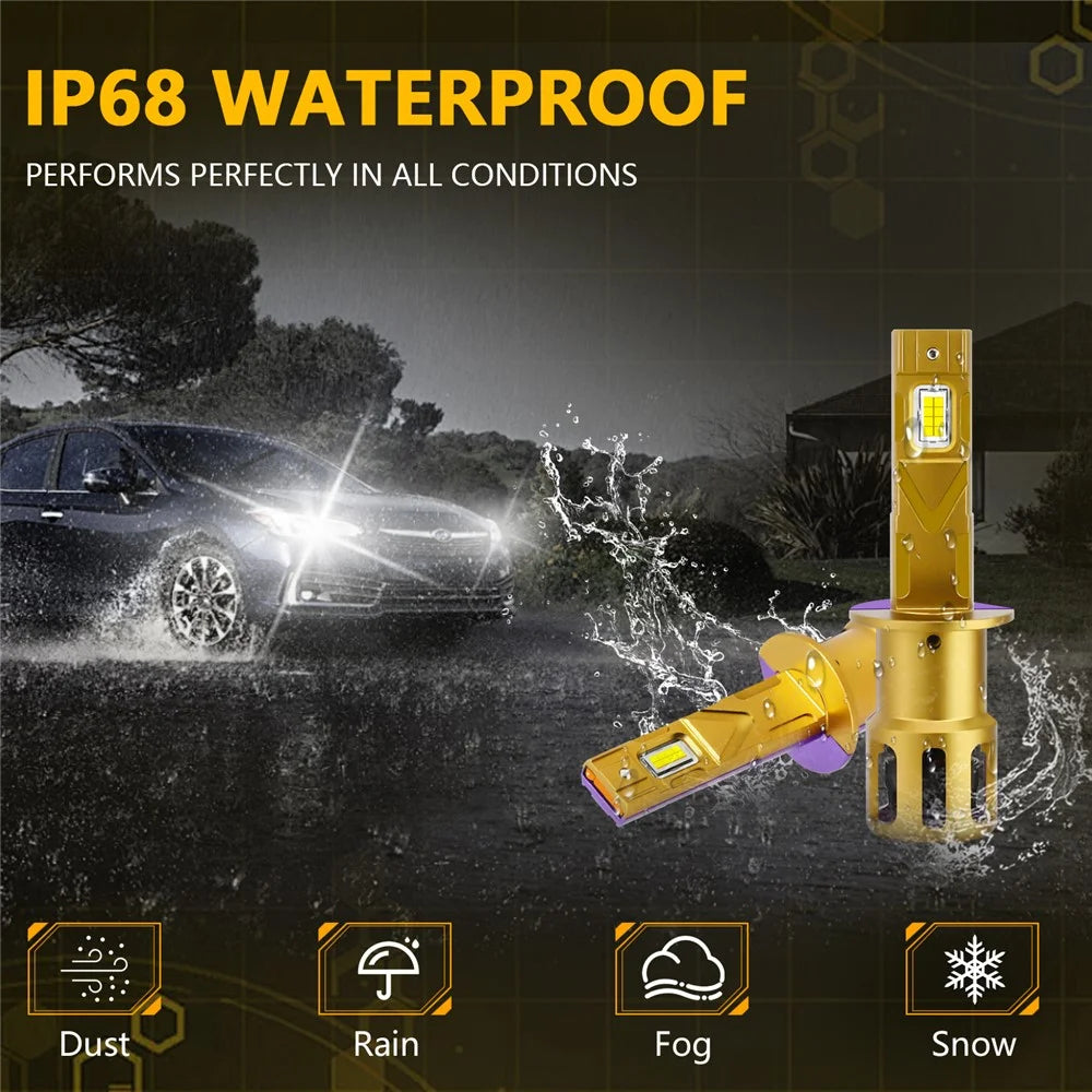 1 Pair H1 LED Car Headlight Bulbs 35W 6500K IP68 Waterproof High Low Beam Headlamp - 4
