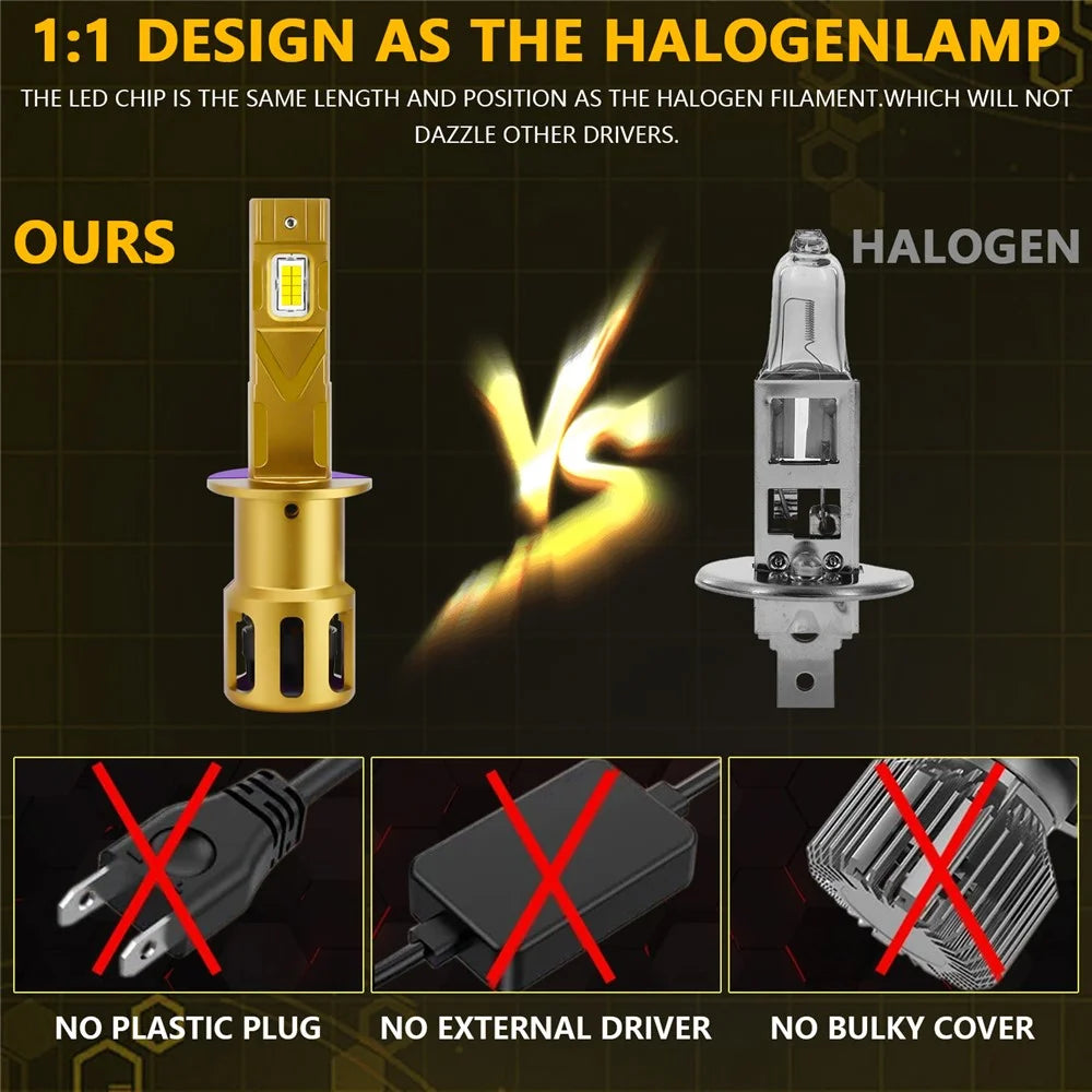 1 Pair H1 LED Car Headlight Bulbs 35W 6500K IP68 Waterproof High Low Beam Headlamp - 5