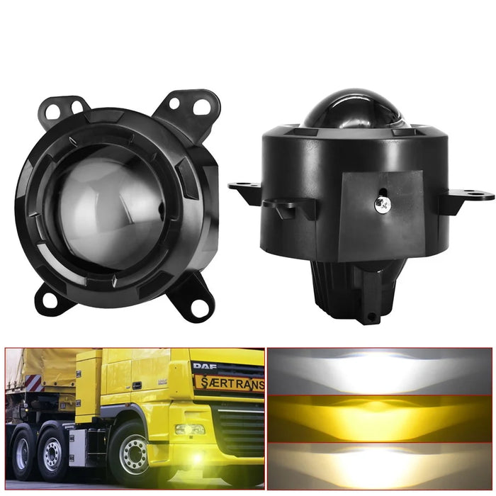 T14 1 Pair 3 Inch High Power Dual Beam LED Projector Lights For DAF Trucks Front Bumper Fog Lamp 55W 9-32V - 1