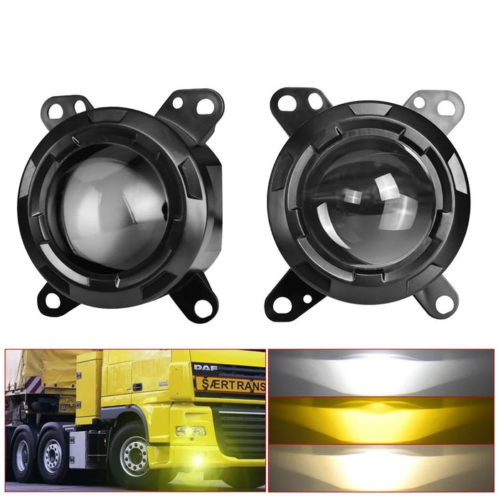 T14 1 Pair 3 Inch High Power Dual Beam LED Projector Lights For DAF Trucks Front Bumper Fog Lamp 55W 9-32V - 2