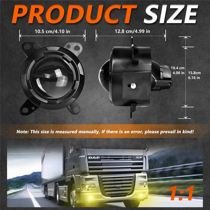 T14 1 Pair 3 Inch High Power Dual Beam LED Projector Lights For DAF Trucks Front Bumper Fog Lamp 55W 9-32V - 7