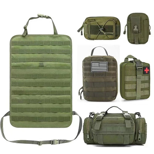 Car Back Seat Tactical Organizer Multifunction Vehicle Molle Panel Backrest Hanging Bag with 5 Detachable Molle Pouch - Green - 1