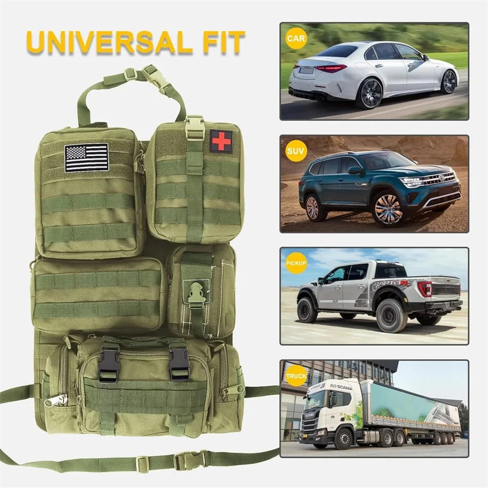 Car Back Seat Tactical Organizer Multifunction Vehicle Molle Panel Backrest Hanging Bag with 5 Detachable Molle Pouch - Green - 2