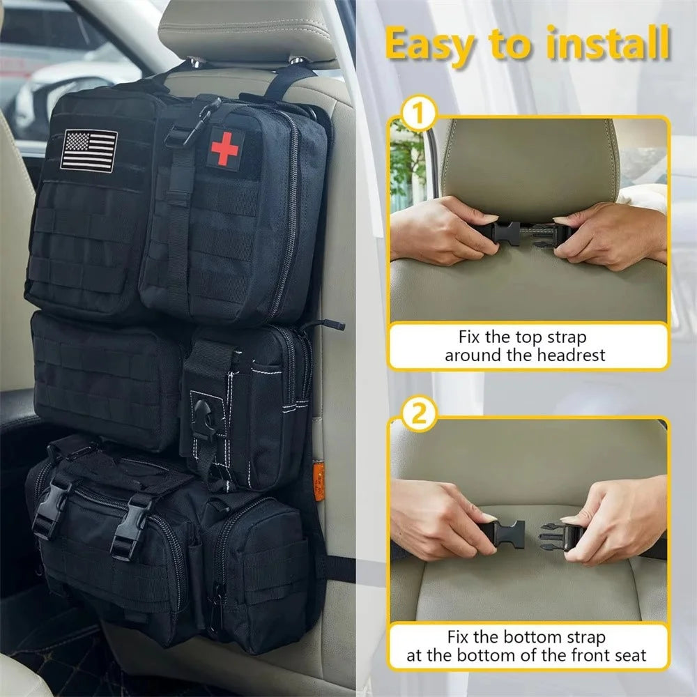 Car Back Seat Tactical Organizer Multifunction Vehicle Molle Panel Backrest Hanging Bag with 5 Detachable Molle Pouch - Green - 3