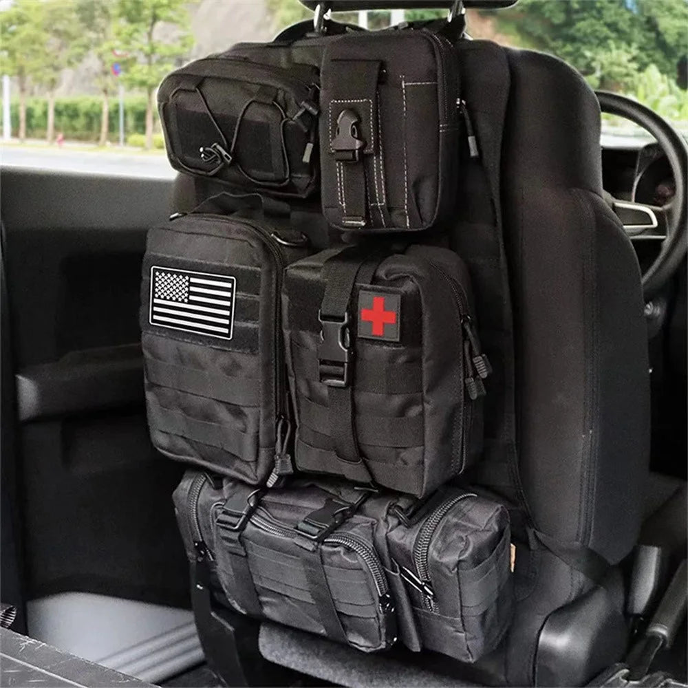 Car Back Seat Tactical Organizer Multifunction Vehicle Molle Panel Backrest Hanging Bag with 5 Detachable Molle Pouch - Green - 4