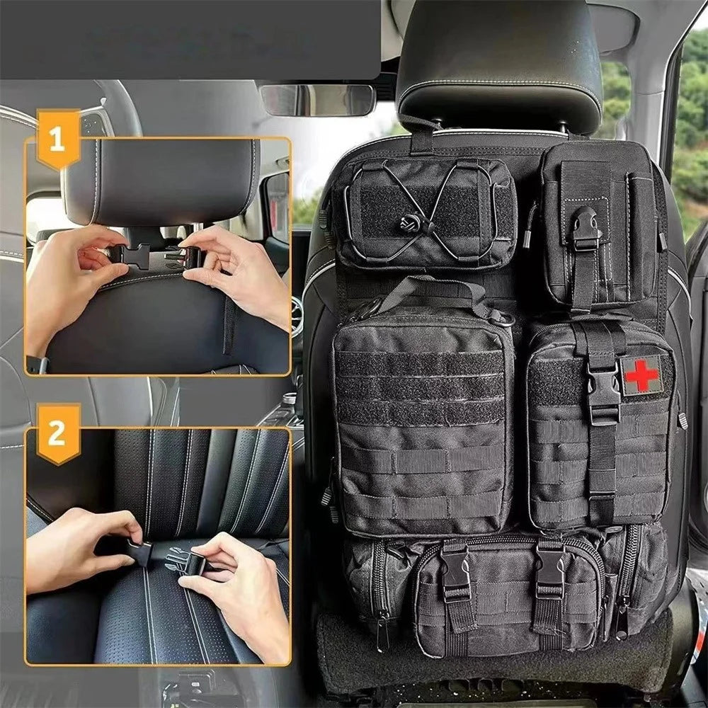 Car Back Seat Tactical Organizer Multifunction Vehicle Molle Panel Backrest Hanging Bag with 5 Detachable Molle Pouch - Green - 6