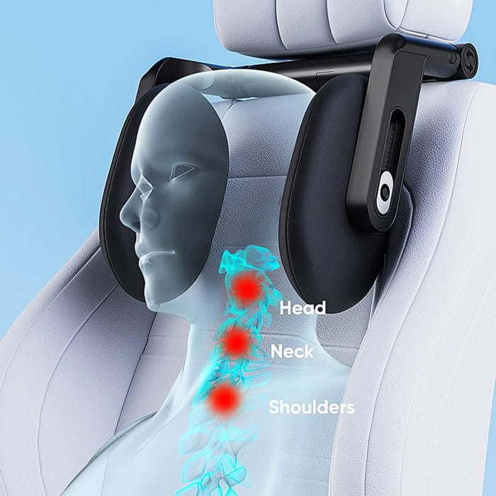 Car Seat Headrest Memory Foam Pillow Side Sleeping Adjustable Head Cushion with Dual Hook - Black - 3