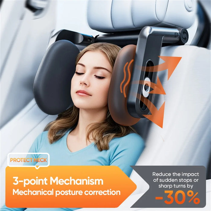 Car Seat Headrest Memory Foam Pillow Side Sleeping Adjustable Head Cushion with Dual Hook - Black - 4