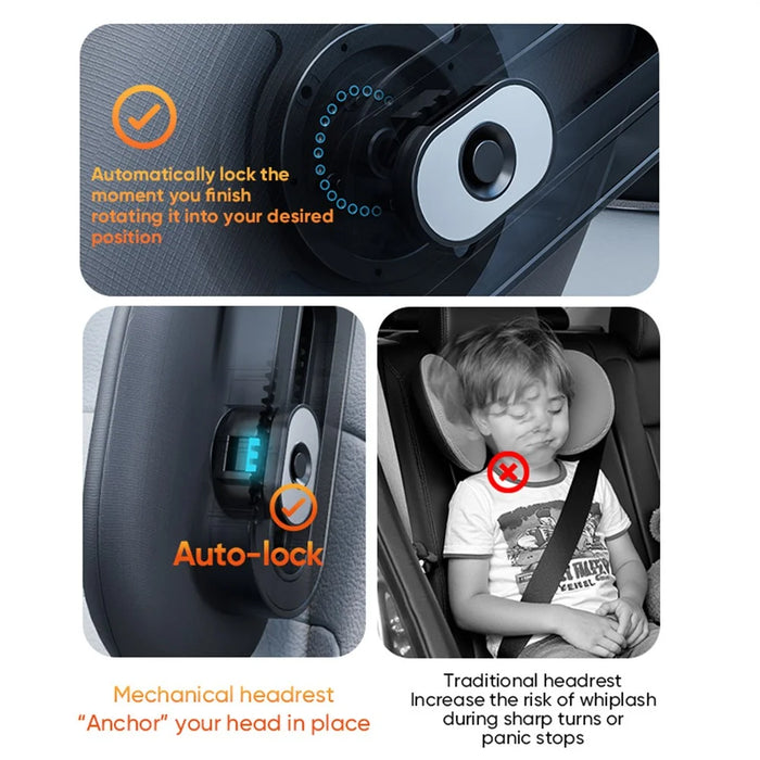 Car Seat Headrest Memory Foam Pillow Side Sleeping Adjustable Head Cushion with Dual Hook - Black - 6