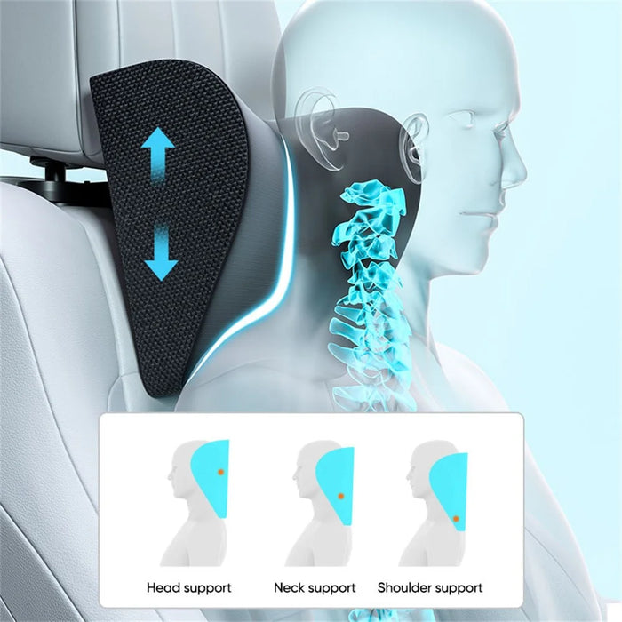 Adjustable PU Leather Car Headrest Pillow 5D Memory Foam Slow Rebound Neck Support Cushion - Black - 3
