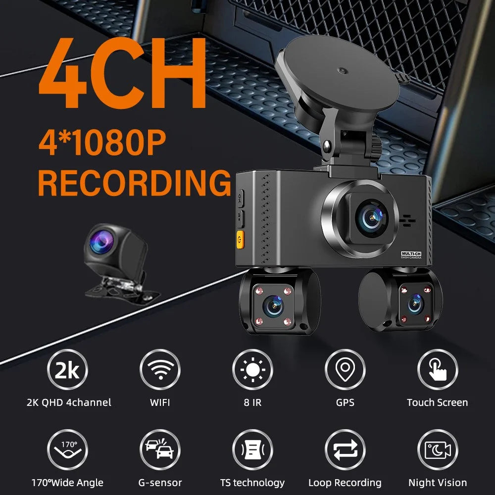 W3 WiFi 4 Channel Dash Cam 2K Night Vision Quad Lens Car DVR Vehicle Driving Recorder with GPS Module - 4