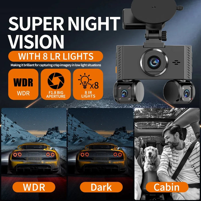 W3 WiFi 4 Channel Dash Cam 2K Night Vision Quad Lens Car DVR Vehicle Driving Recorder with GPS Module + Step-Down Cable - 2