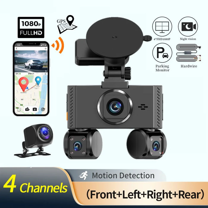 W3 WiFi 4 Channel Dash Cam 2K Night Vision Quad Lens Car DVR Vehicle Driving Recorder with GPS Module + Step-Down Cable - 3