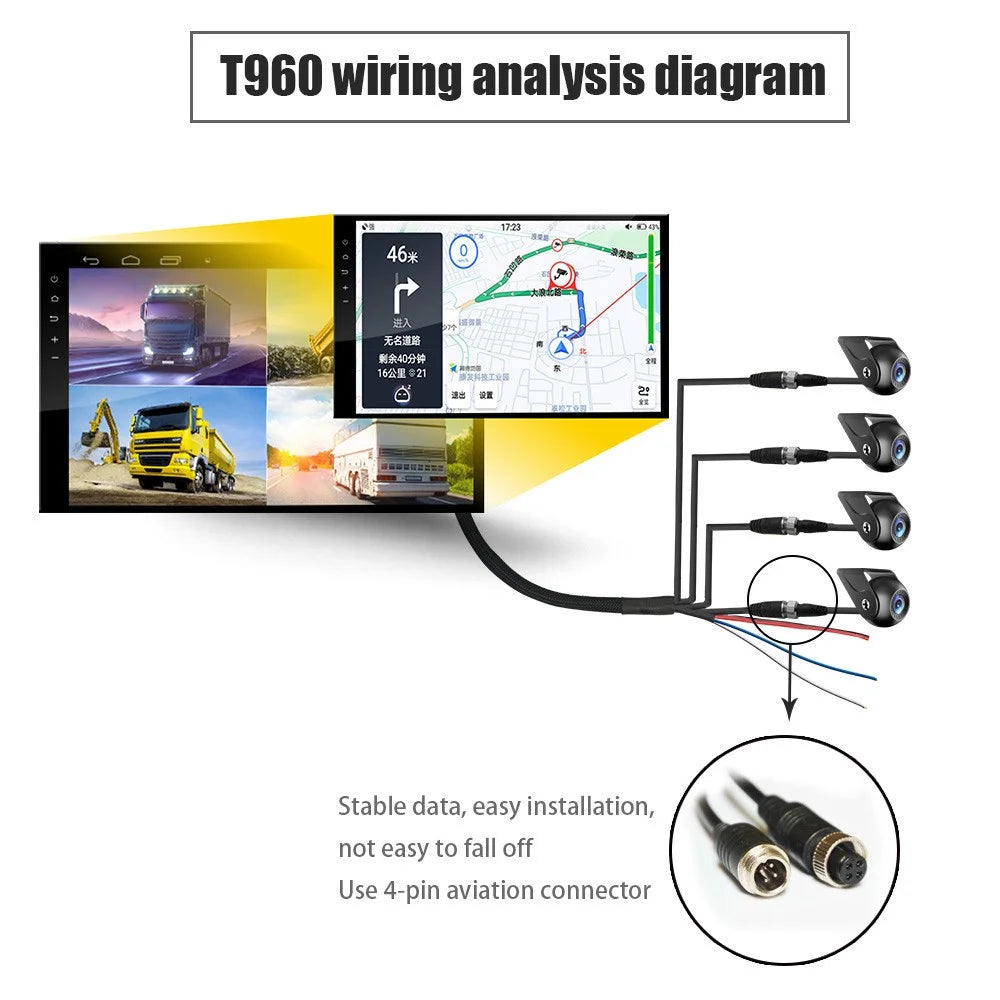 T960P 9 Inch Large Screen Car Driving Recorder 4-Channel Monitoring Dash Cam with F10 Night Vision Backup Camera - 7
