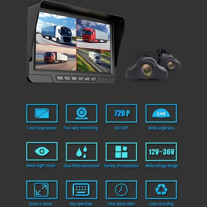 T70 7 Inch Wireless Digital HD Camera Front and Rear Dual Recording Dash Cam Reverse Parking System with F9 Camera - 3