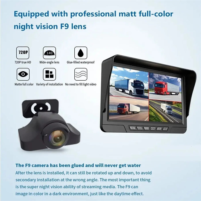 T70 7 Inch Wireless Digital HD Camera Front and Rear Dual Recording Dash Cam Reverse Parking System with F9 Camera - 6