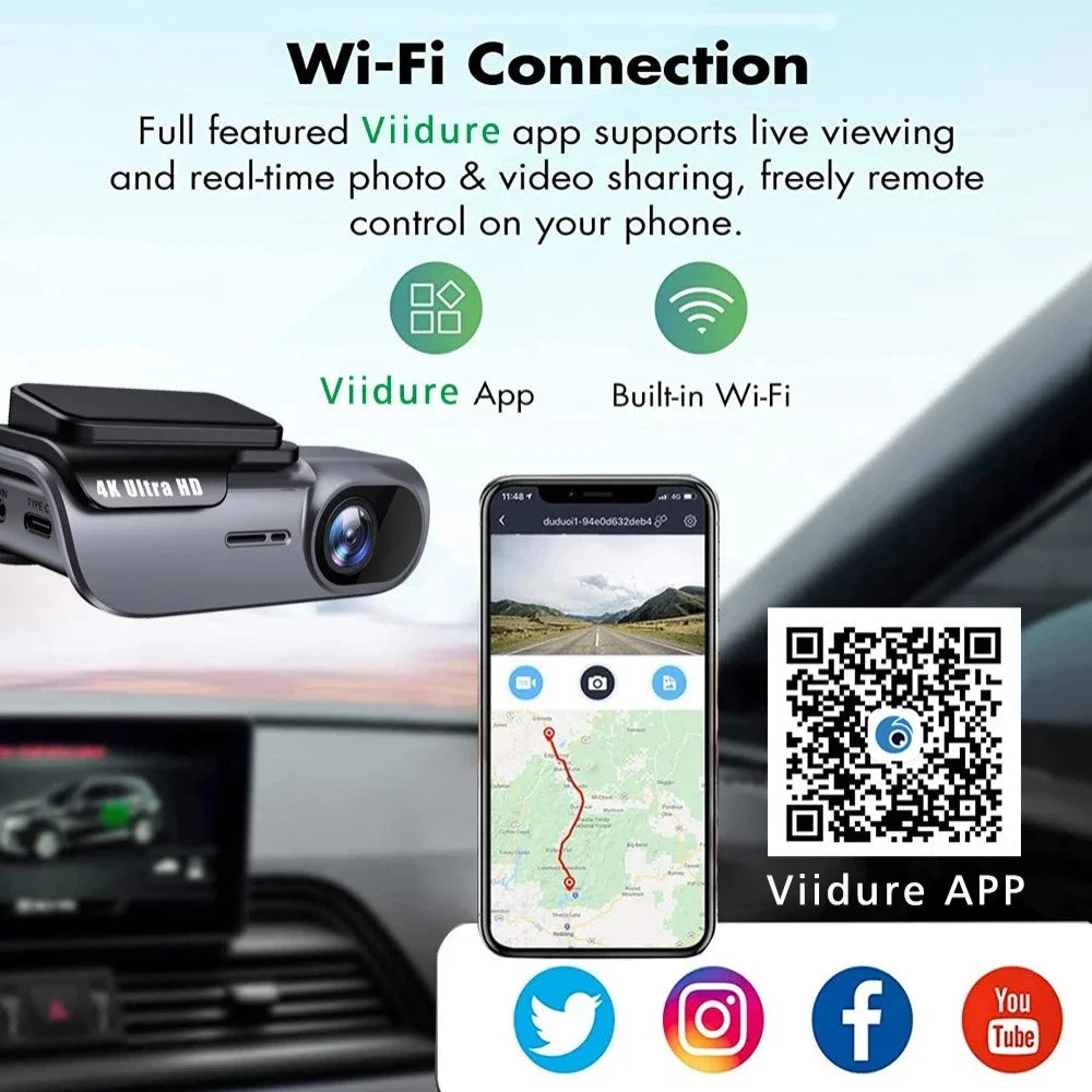 K05 4K High Definition WiFi Dash Cam Wide Angle Lens Night Vision Car Driving Recorder, Cigarette Lighter Power - 2