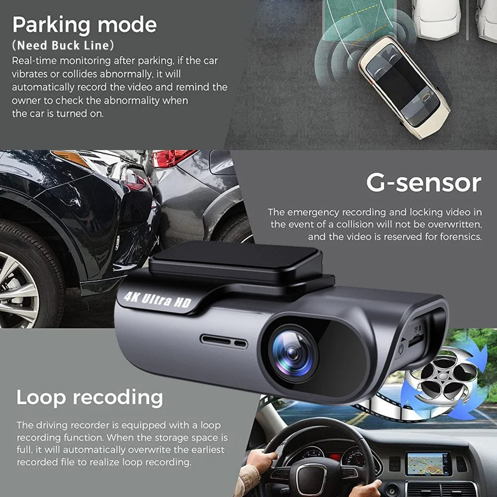 K05 4K High Definition WiFi Dash Cam Wide Angle Lens Night Vision Car Driving Recorder, Cigarette Lighter Power - 3