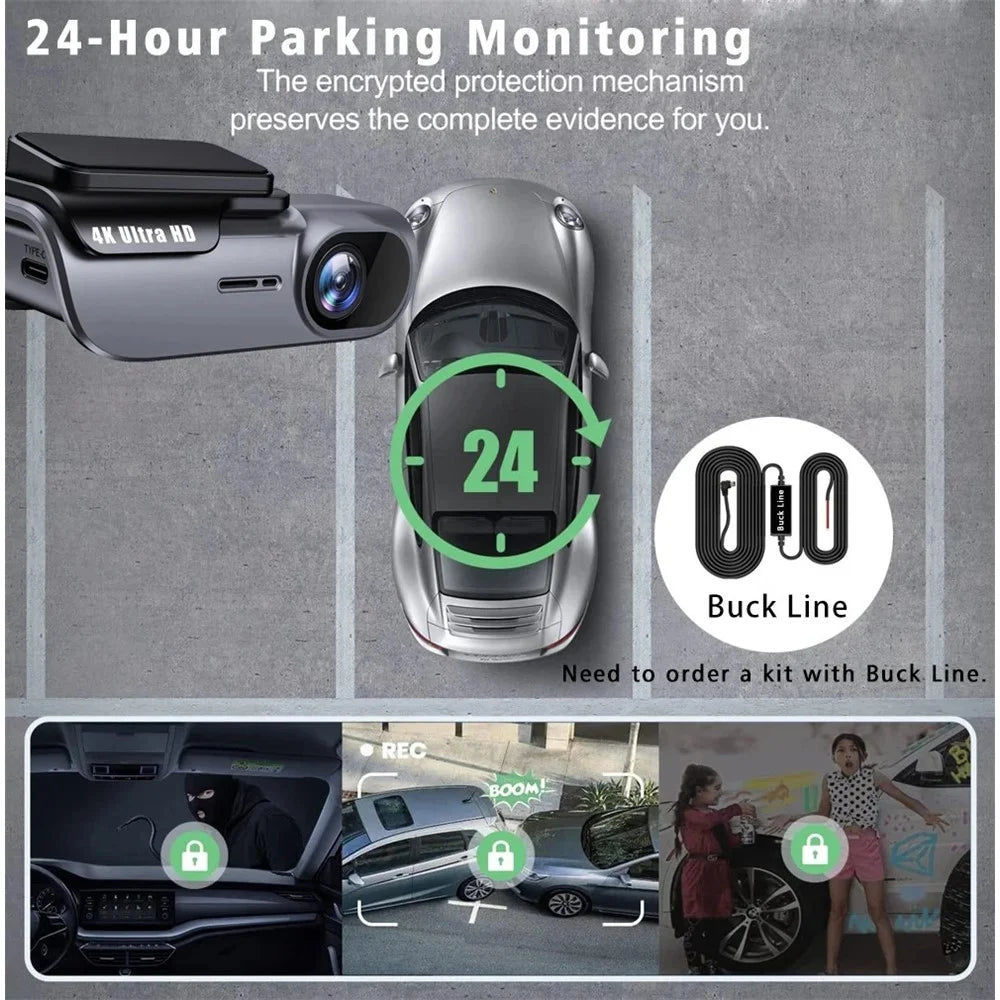 K05 4K High Definition WiFi Dash Cam Wide Angle Lens Night Vision Car Driving Recorder, Cigarette Lighter Power - 7