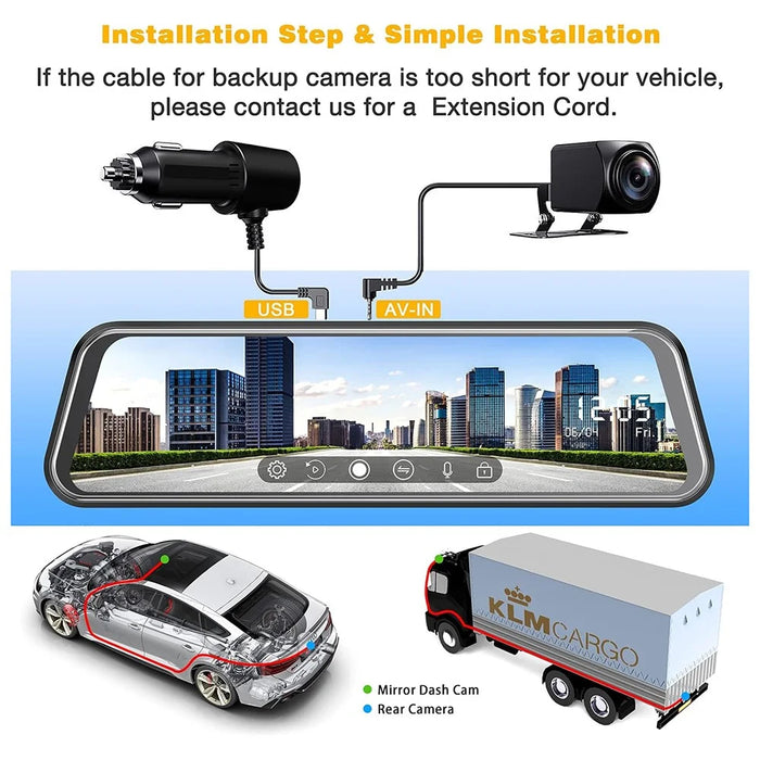 10 Inch Full Screen 2K Rearview WiFi Dash Cam Dual Lens Reverse Parking Camera, with 32GB Memory Card - 2