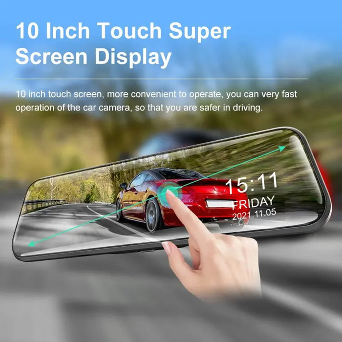 10 Inch Full Screen 2K Rearview WiFi Dash Cam Dual Lens Reverse Parking Camera, with 32GB Memory Card - 4