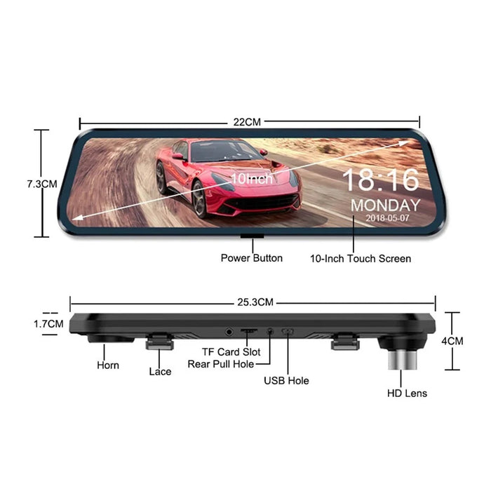 10 Inch Full Screen 2K Rearview WiFi Dash Cam Dual Lens Reverse Parking Camera, with 32GB Memory Card - 6