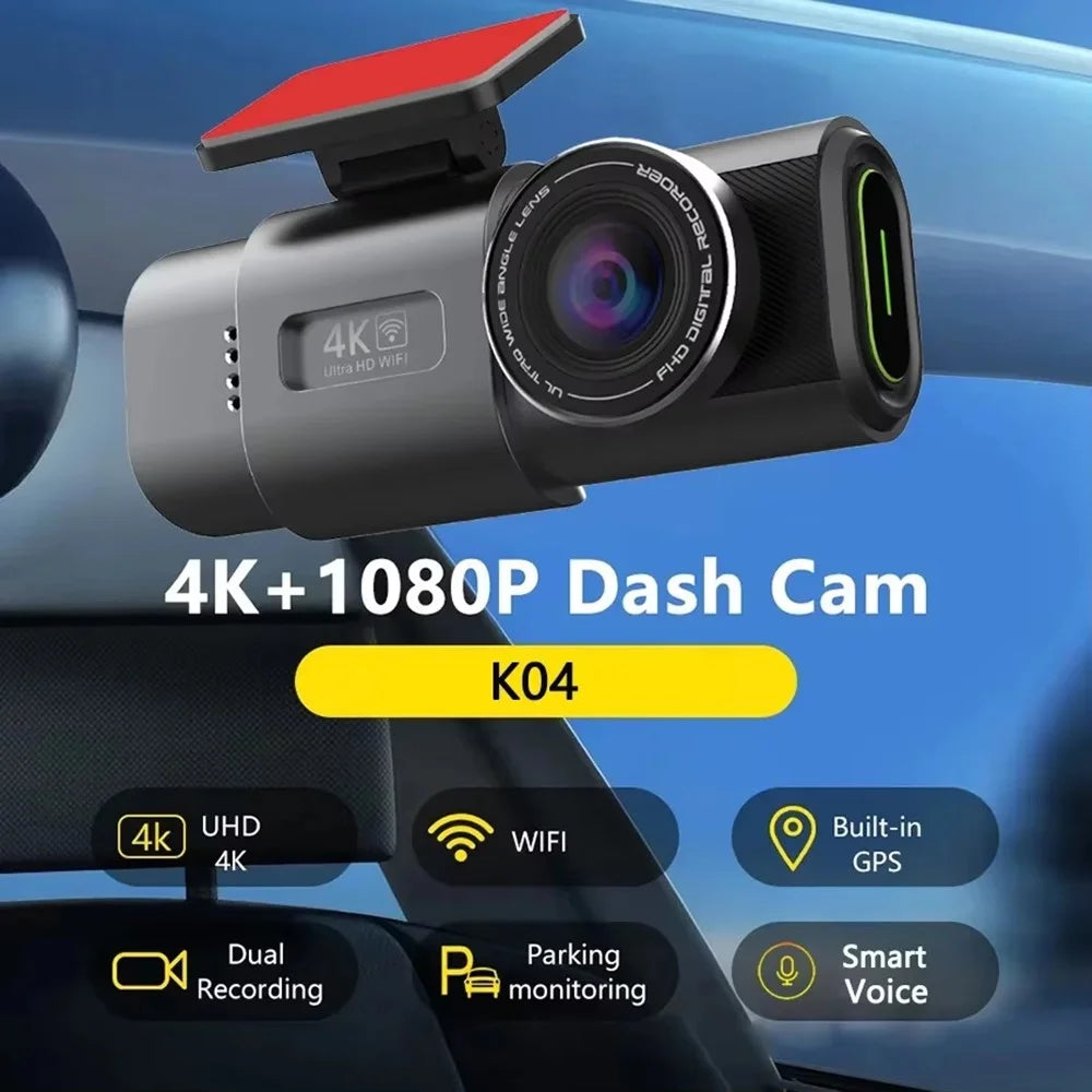 4K + 1080P Dual Lens Dash Cam Ultra Wide Angle Night Vision Front and Rear WiFi Recorder, Car Charger Version - 2