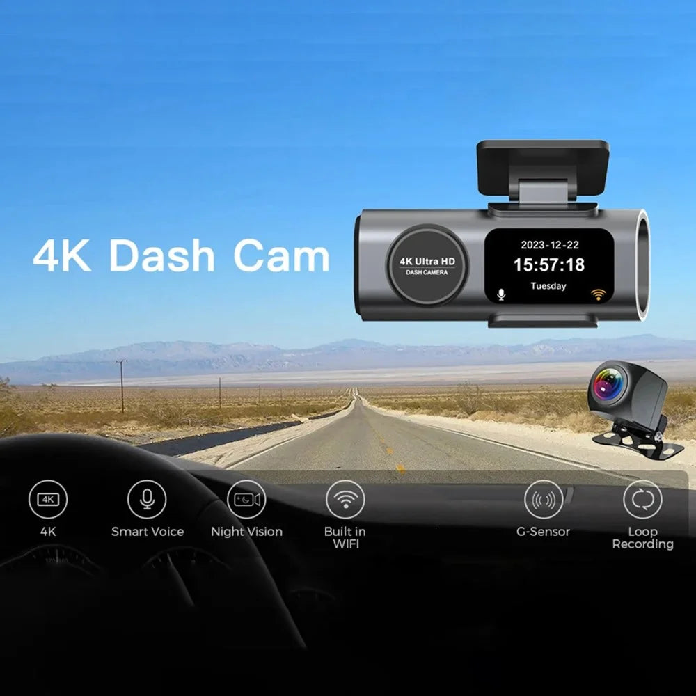 4K + 1080P Dual Lens Dash Cam Ultra Wide Angle Night Vision Front and Rear WiFi Recorder, Car Charger Version - 3