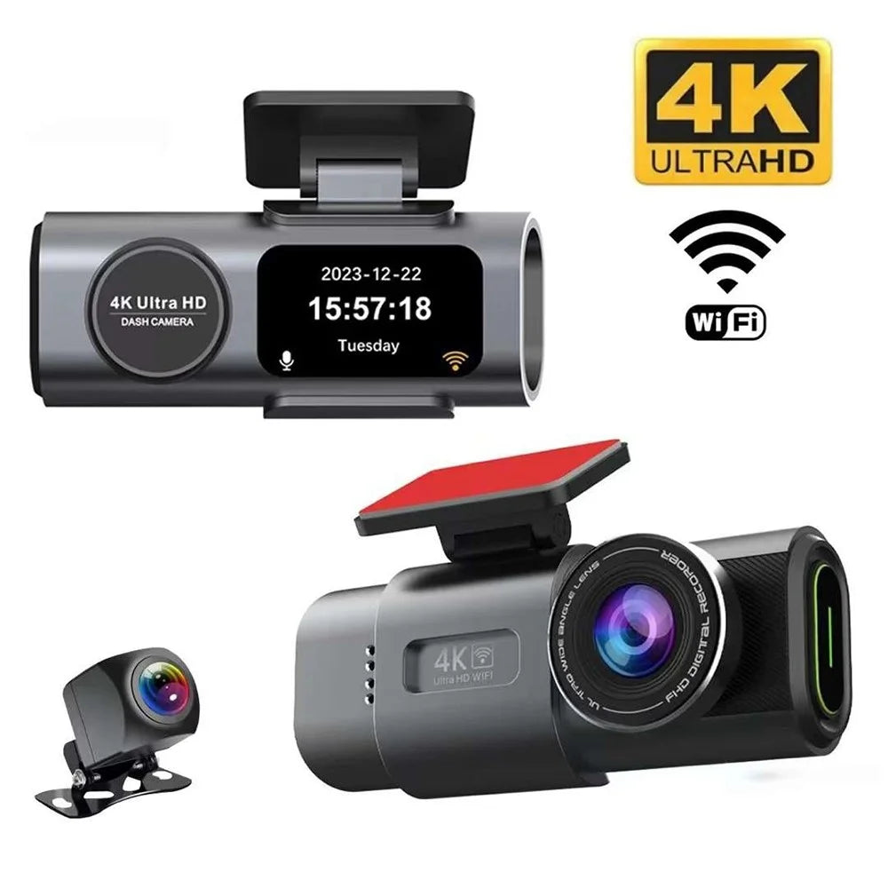 4K + 1080P Dual Lens Dash Cam Ultra Wide Angle Night Vision Front and Rear WiFi Recorder, Car Charger Version - 4