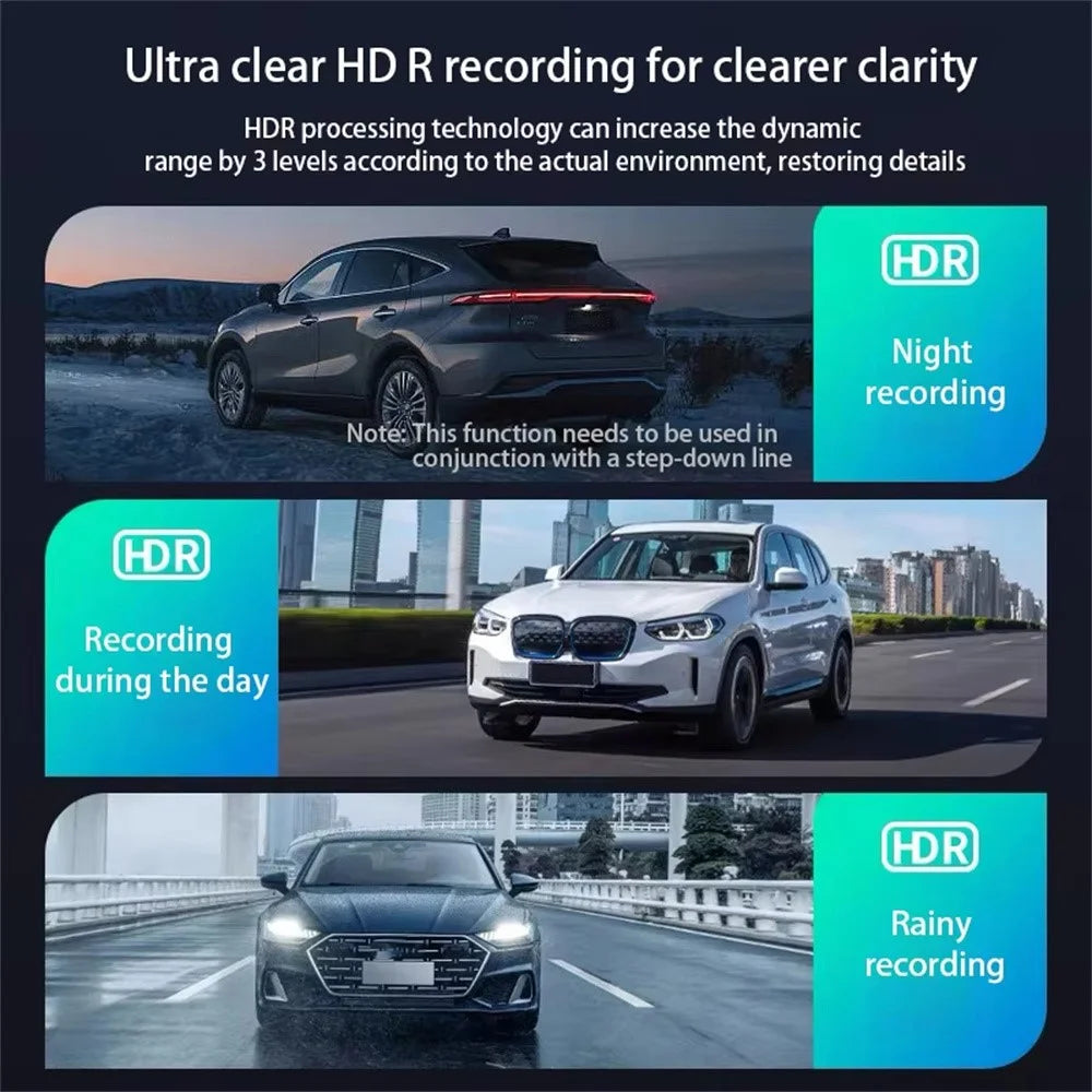 Triple Lnes Car Dash Cam 4 Inch IPS Screen 1080P Front and Rear Camera with Loop Recording - 4