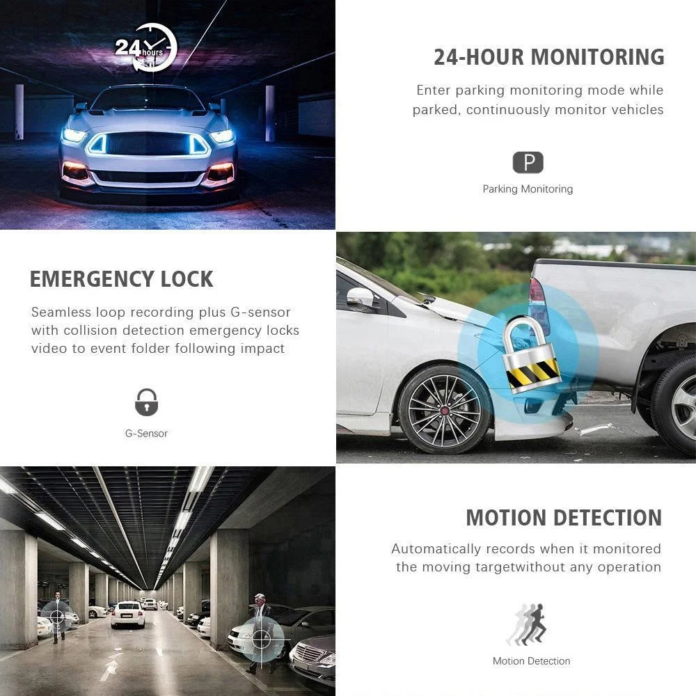 Triple Lnes Car Dash Cam 4 Inch IPS Screen 1080P Front and Rear Camera with Loop Recording - 5