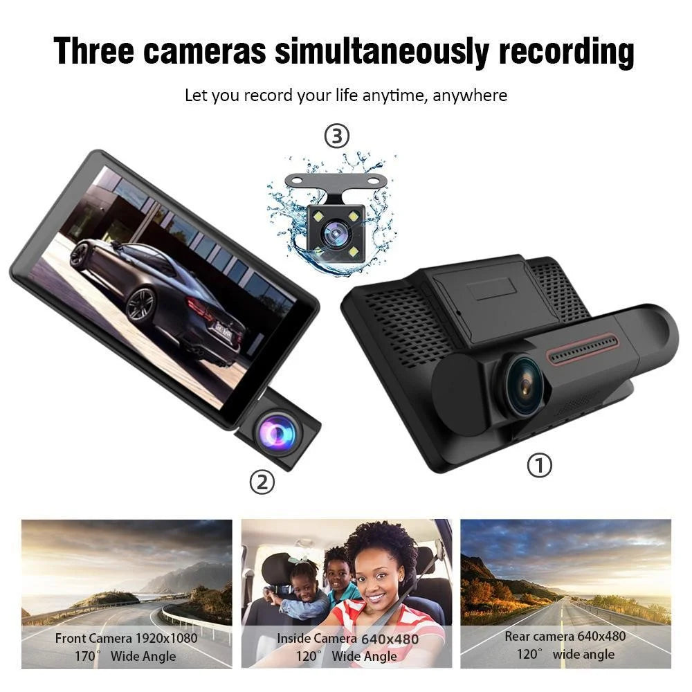 Triple Lnes Car Dash Cam 4 Inch IPS Screen 1080P Front and Rear Camera with Loop Recording - 7
