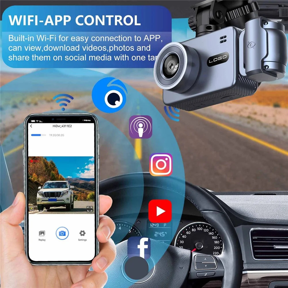 4K Dual Lens Dash Cam Night Vision WiFi Car DVR Front and Inside Camera Recorder with 360 Degree Rotatable Lens - 5