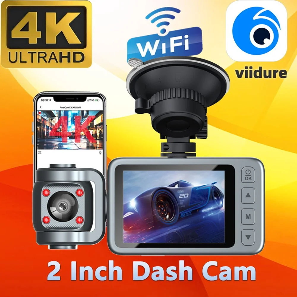 4K Dual Lens Dash Cam Night Vision WiFi Car DVR Front and Inside Camera Recorder with 360 Degree Rotatable Lens - 6