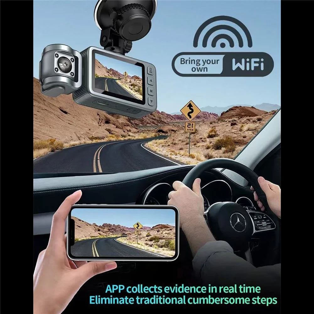 4K Dual Lens Dash Cam Night Vision WiFi Car DVR Front and Inside Camera Recorder with 360 Degree Rotatable Lens - 7