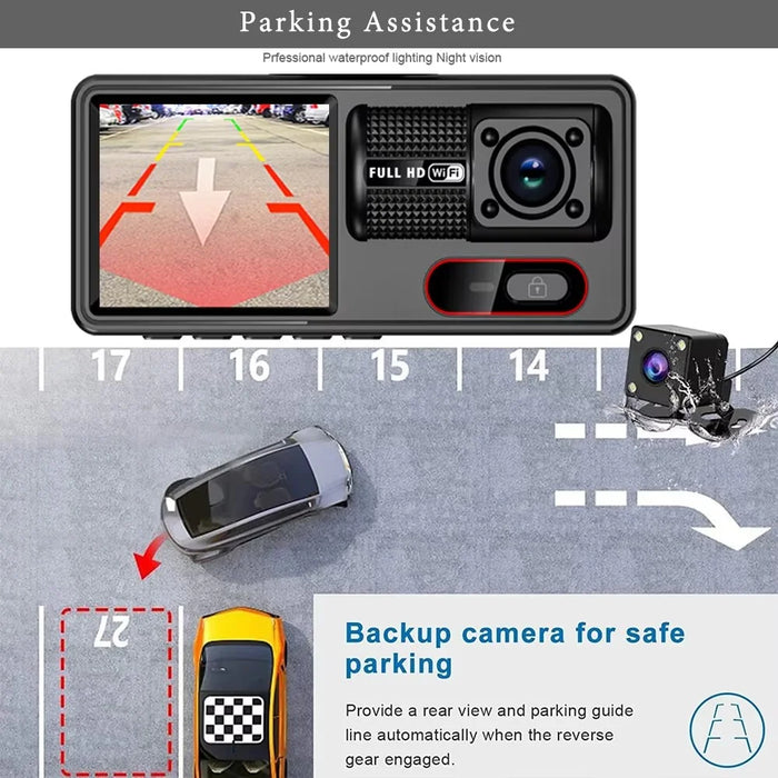 HD 1080P Triple Channel Dash Cam Loop Recording WiFi Infrared Night Vision Car DVR - 2