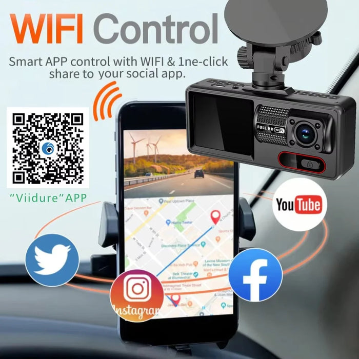 HD 1080P Triple Channel Dash Cam Loop Recording WiFi Infrared Night Vision Car DVR - 4