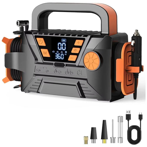 P124 19 Cylinder Car Air Pump with Emergency LED Light Multifunctional Portable Air Compressor Inflator - 1