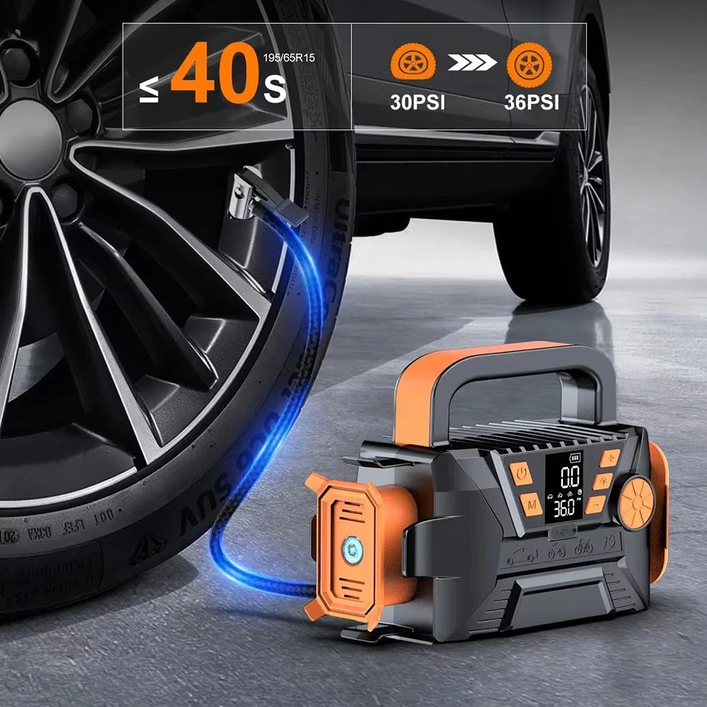 P124 19 Cylinder Car Air Pump with Emergency LED Light Multifunctional Portable Air Compressor Inflator - 2