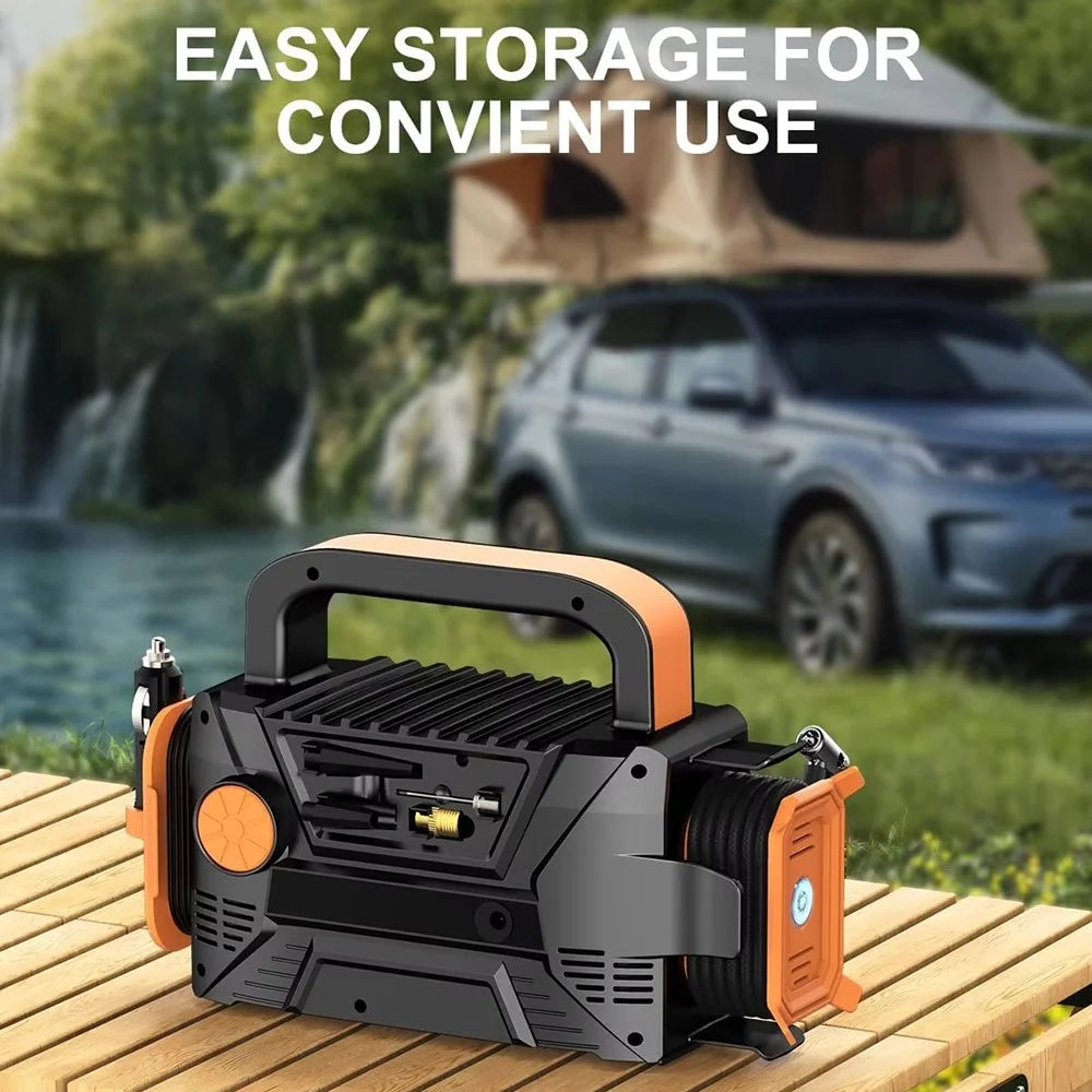 P124 19 Cylinder Car Air Pump with Emergency LED Light Multifunctional Portable Air Compressor Inflator - 3
