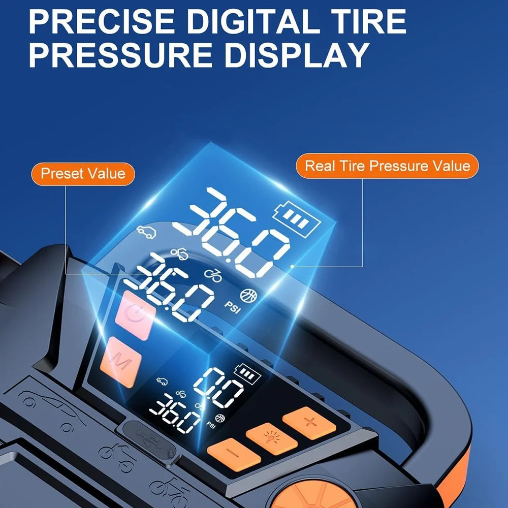 P124 19 Cylinder Car Air Pump with Emergency LED Light Multifunctional Portable Air Compressor Inflator - 4
