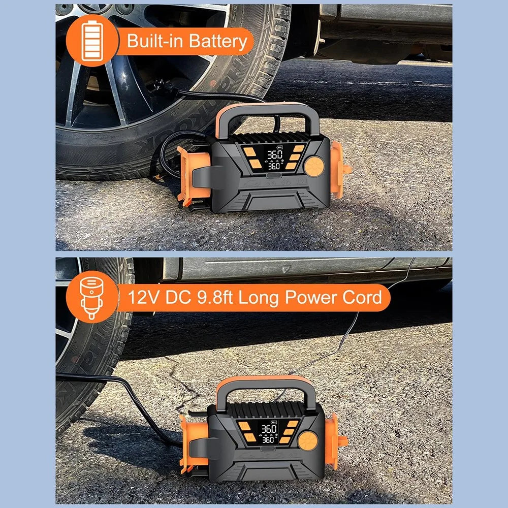 P124 19 Cylinder Car Air Pump with Emergency LED Light Multifunctional Portable Air Compressor Inflator - 7