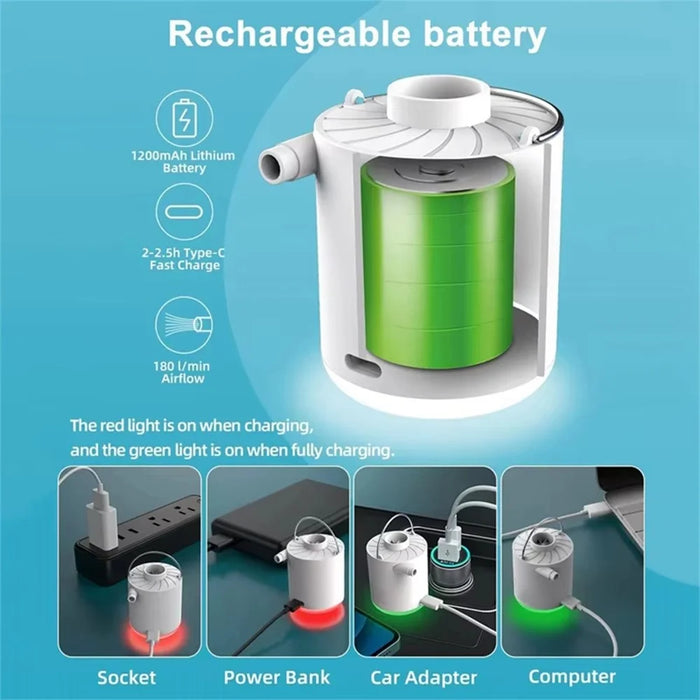 H9725 Portable Wireless Air Pump Rechargeable Electric Inflator Deflator for Swimming Rings / Air Beds - 6
