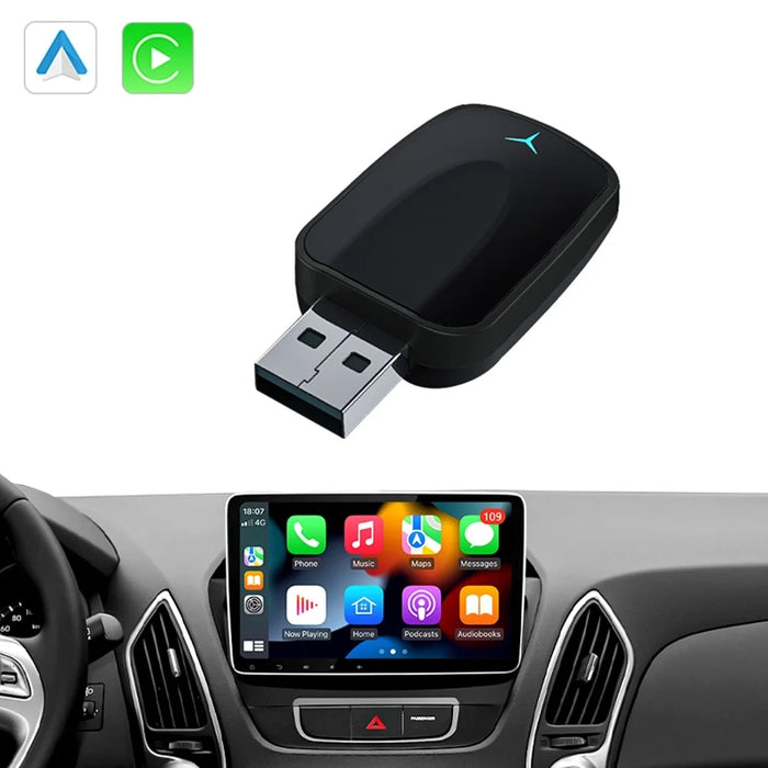 AB051E 2 in 1 CarPlay Android Auto Wireless Adapter Bluetooth-Compatible WiFi Connection USB Dongle - Black - 3
