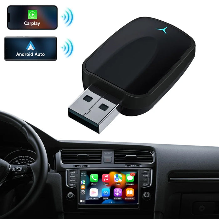 AB051E 2 in 1 CarPlay Android Auto Wireless Adapter Bluetooth-Compatible WiFi Connection USB Dongle - Black - 5