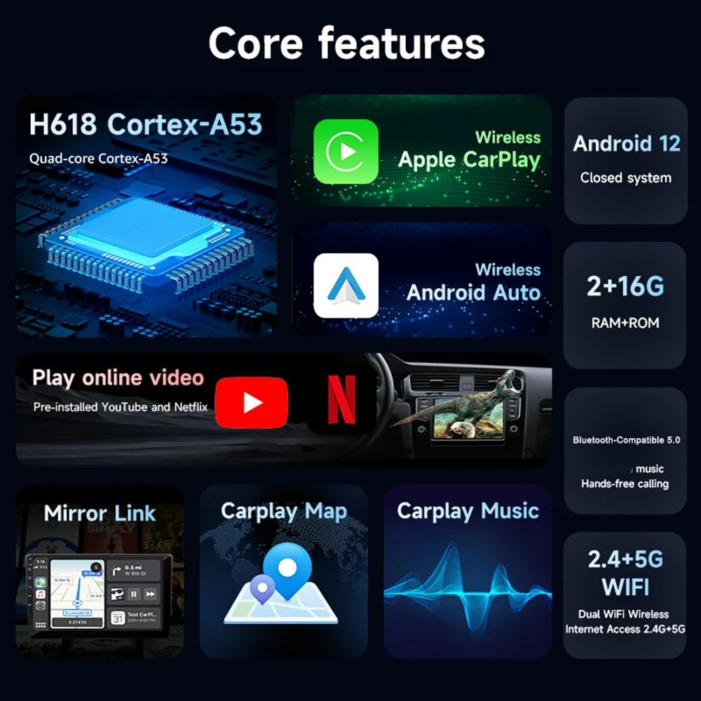 AB038 2+16GB Andriod 12.0 CarPlay Android Auto 3 in 1 Smart Multimedia Adapter Wireless Video Box Support Netflix Youtube - 3