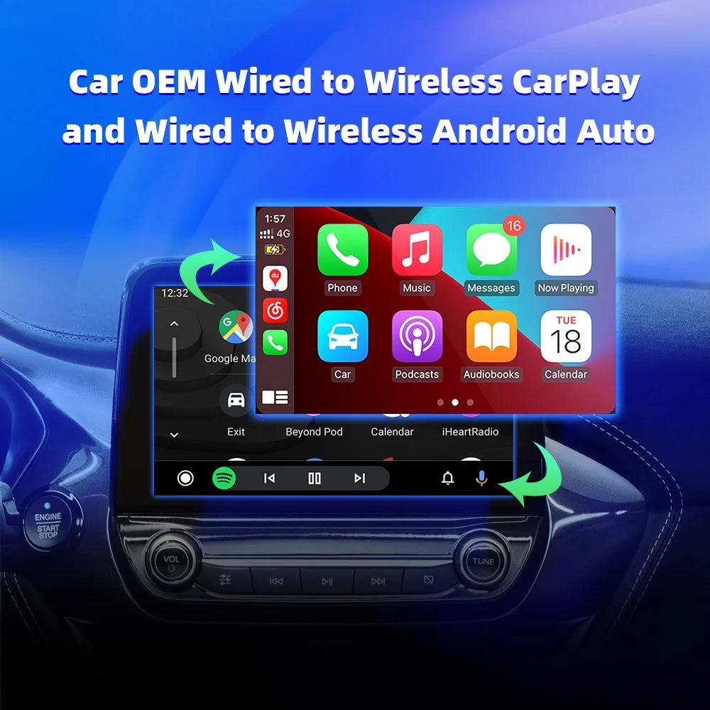 EC04-B Carplay Android Auto Wired to Wireless Adapter Car Converter Box - 6