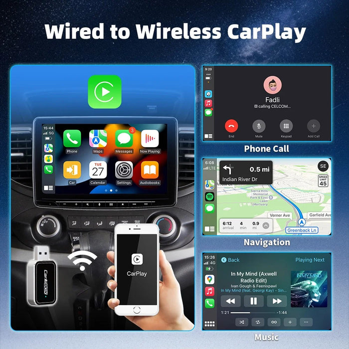 EC09-SI-C USB Mini Wired to Wireless CarPlay Android Auto Adapter 2 in 1 Car Connectivity Box - Silver - 3