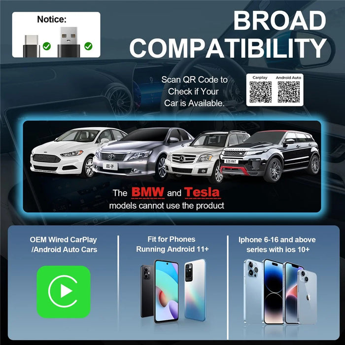 CarPlay Android Auto Wireless Adapter Mini USB Dongle with Lanyard 2 in 1 Car Connectivity Box - 4