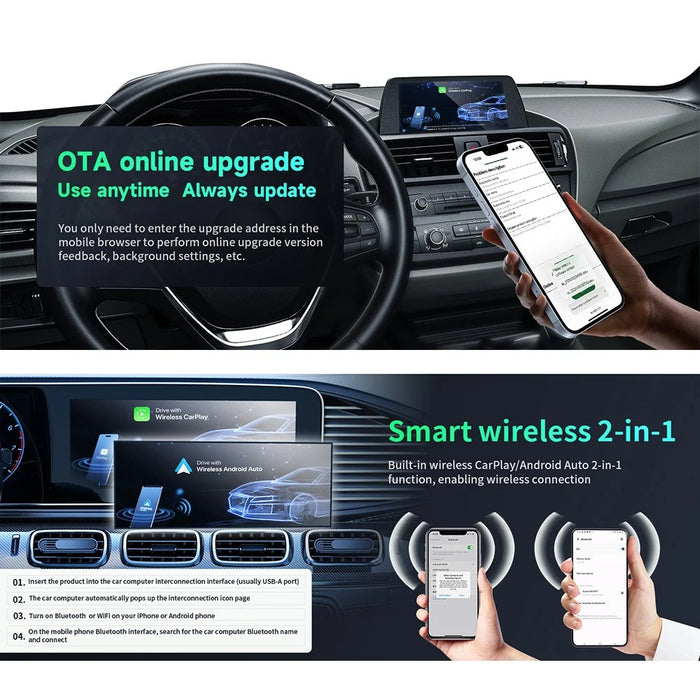 CarPlay Android Auto Wireless Adapter Mini USB Dongle with Lanyard 2 in 1 Car Connectivity Box - 7